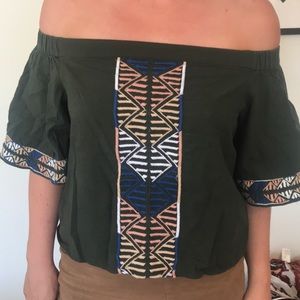 Off the shoulder forest green crop